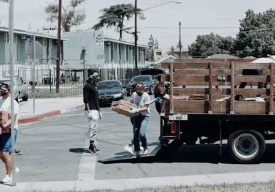 Nonprofit volunteers working together